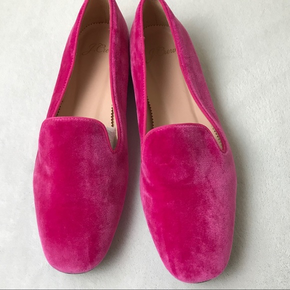 J. Crew Shoes - J. Crew Pink Velvet Soft Smoking Slip on Loafers